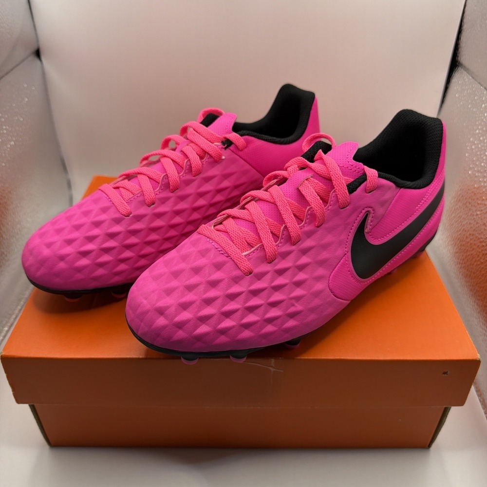 Nike Jr Legend Tiempo 8 Club FG/MG Youth Soccer Cleats. Pink Blast/Black Size 4Y